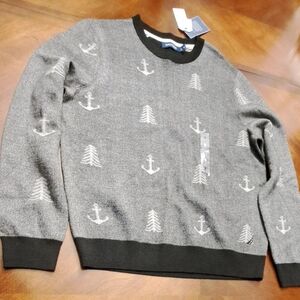 Nautica Gray Crewneck Sweater with Charcoal Accents
